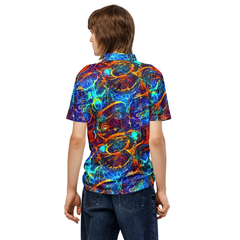 Blue Fire Matrix on Men's Slim Fit Polo Shirt — Back