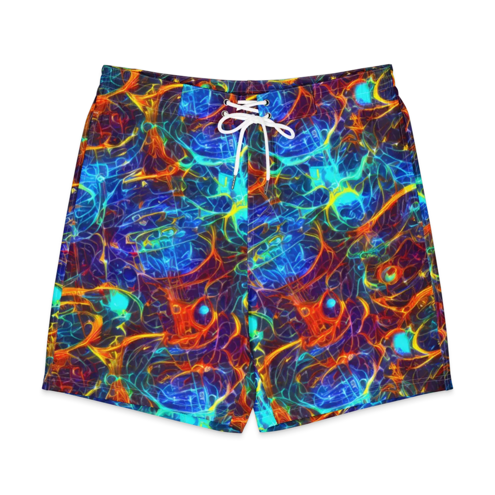 Blue Fire Matrix on Men's Board Shorts — Front