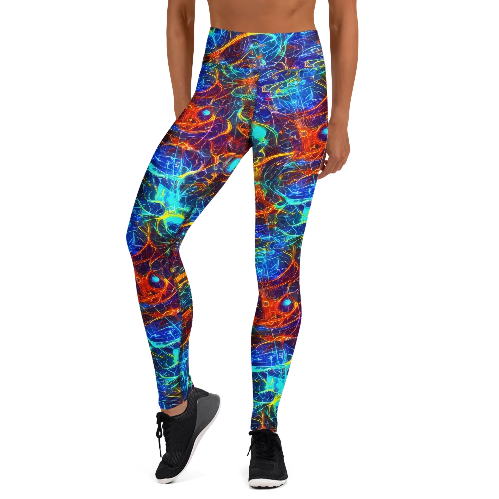 Blue Fire Matrix on Yoga Leggings — Front