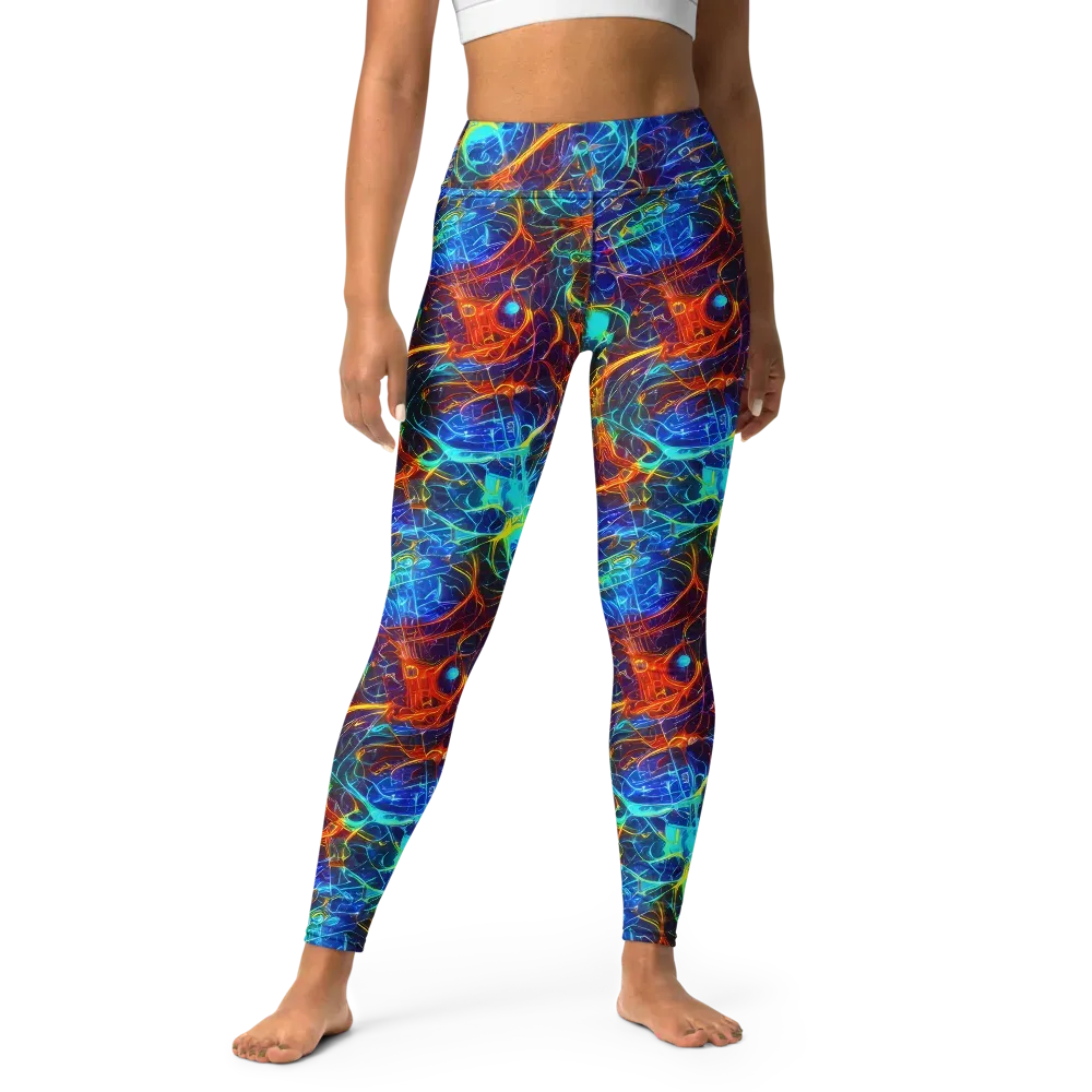 Blue Fire Matrix on Yoga Leggings — Front