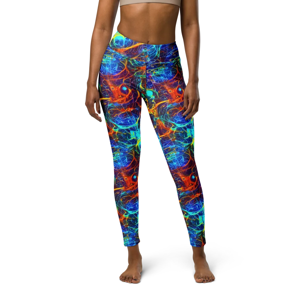 Blue Fire Matrix on Yoga Leggings — Front