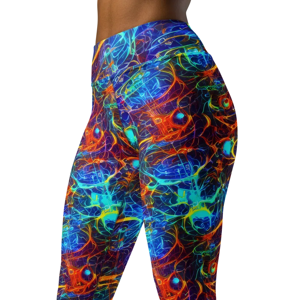 Blue Fire Matrix on Yoga Leggings — Left Front