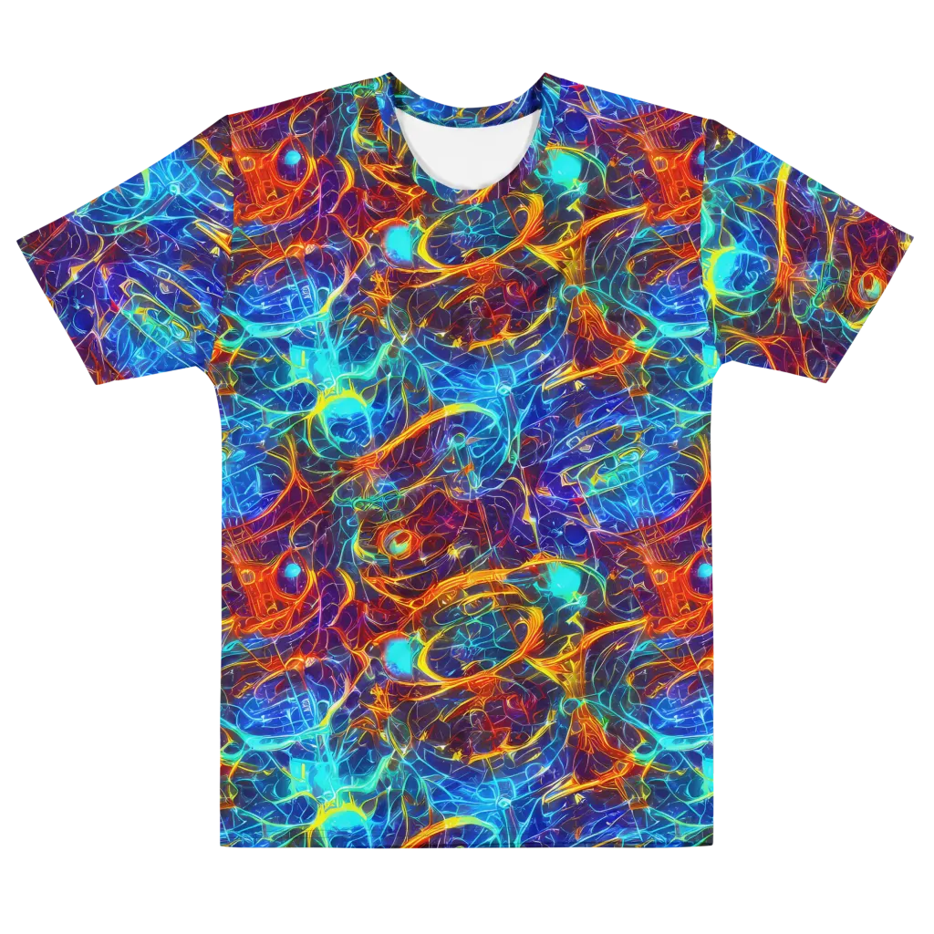 Blue Fire Matrix on Men's Cotton Crew Neck T-Shirt — Front