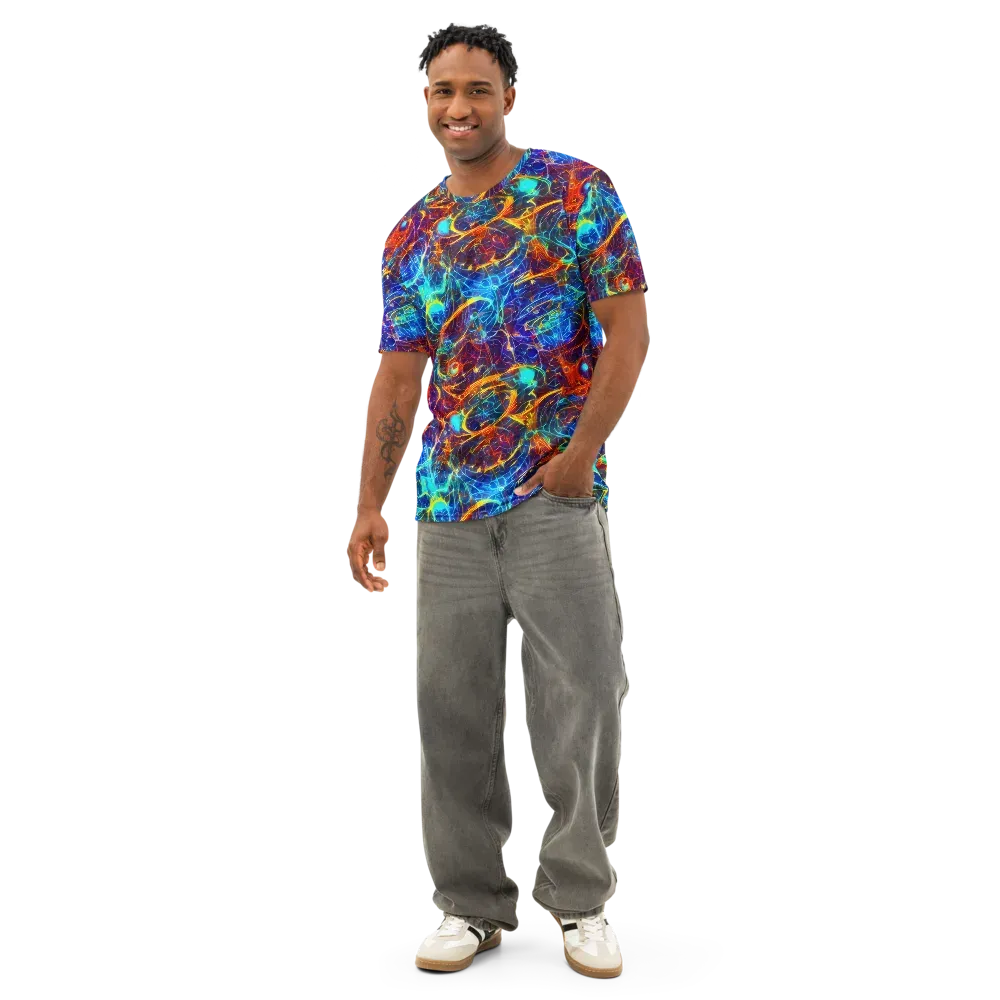 Blue Fire Matrix on Men's Cotton Crew Neck T-Shirt — Front