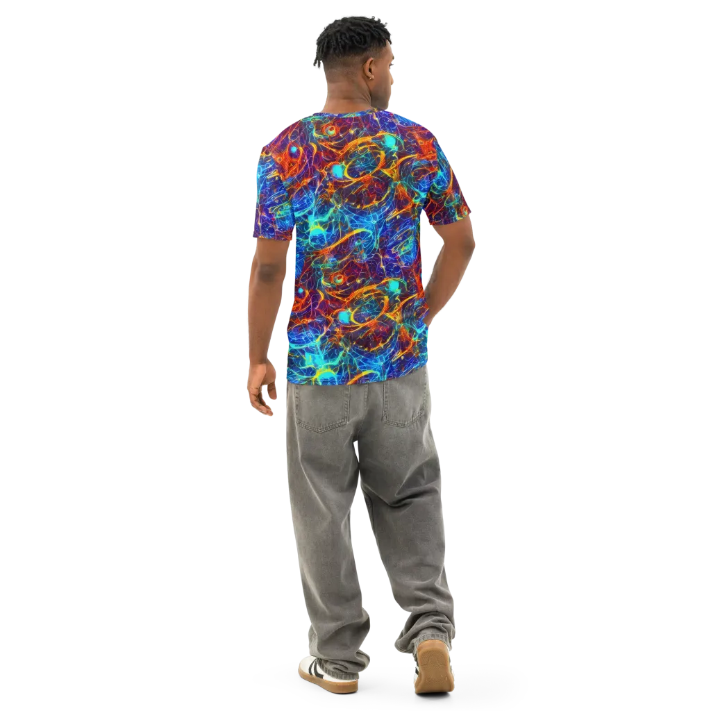 Blue Fire Matrix on Men's Cotton Crew Neck T-Shirt — Back
