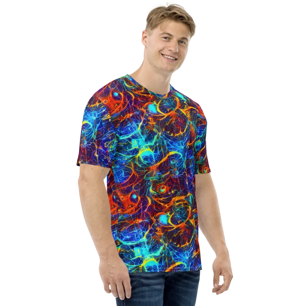 Blue Fire Matrix on Men's Crew Neck T-Shirt — Right