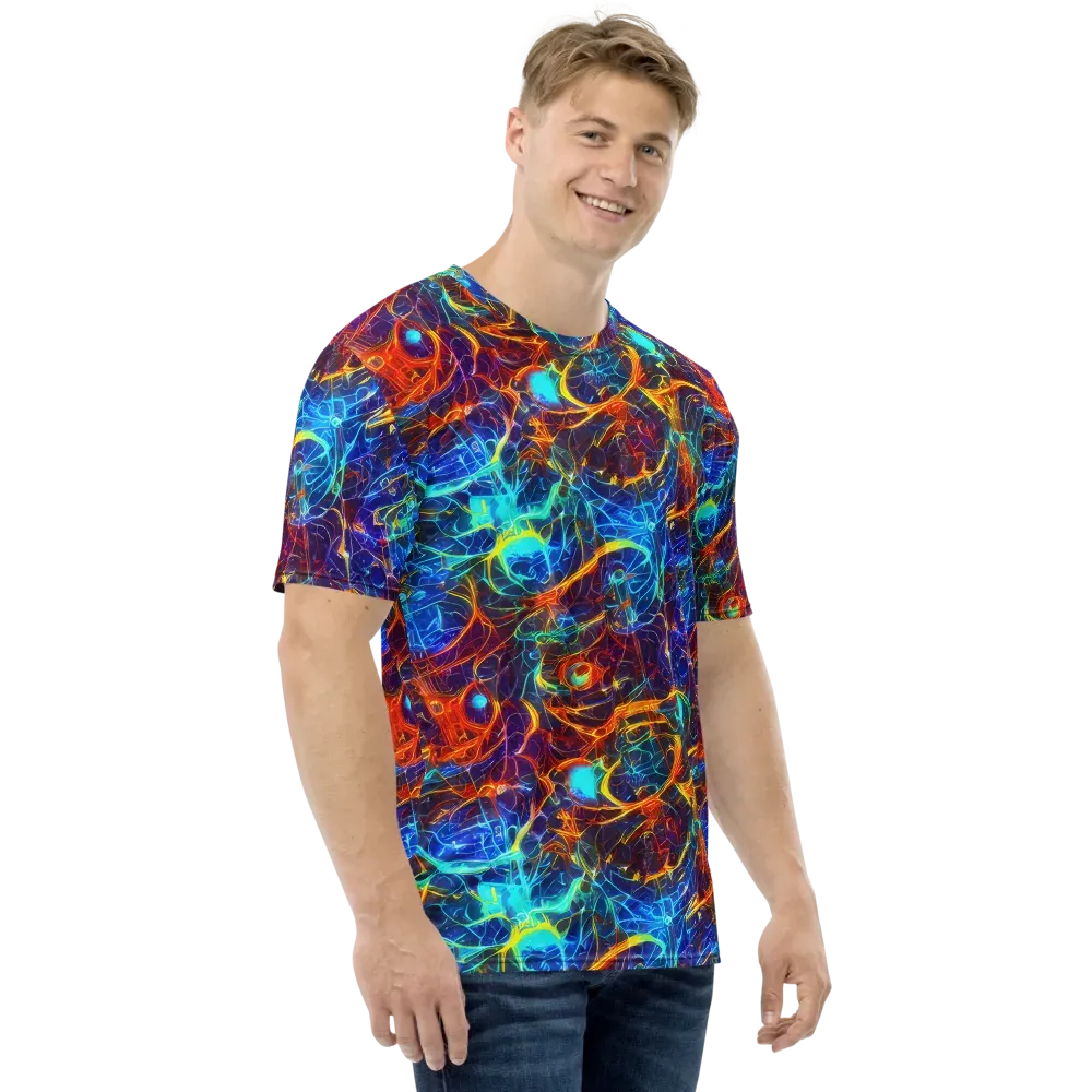 Blue Fire Matrix on Men's Crew Neck T-Shirt — Right