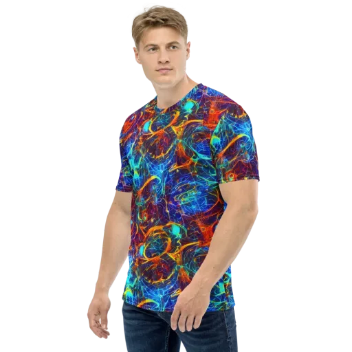 Blue Fire Matrix on a Men's Crew Neck T-Shirt