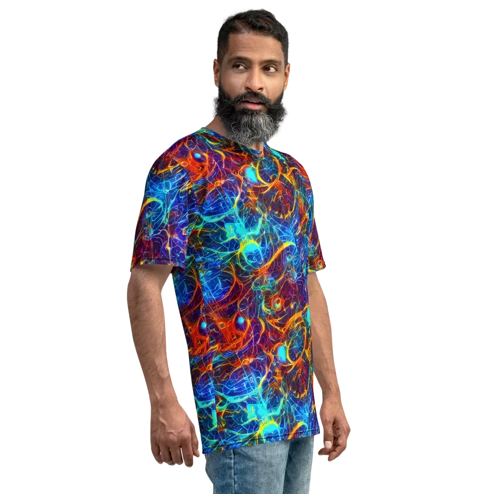 Blue Fire Matrix on Men's Crew Neck T-Shirt — Right