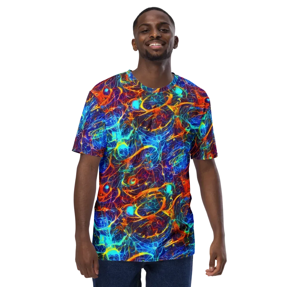 Blue Fire Matrix on Men's Crew Neck T-Shirt — Front