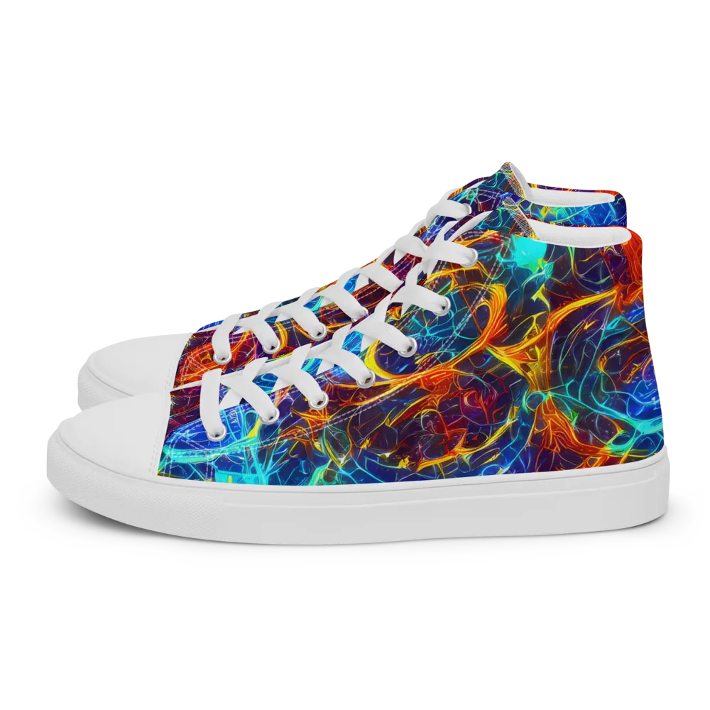Blue Fire Matrix on Men's High Top Canvas Shoes — Left