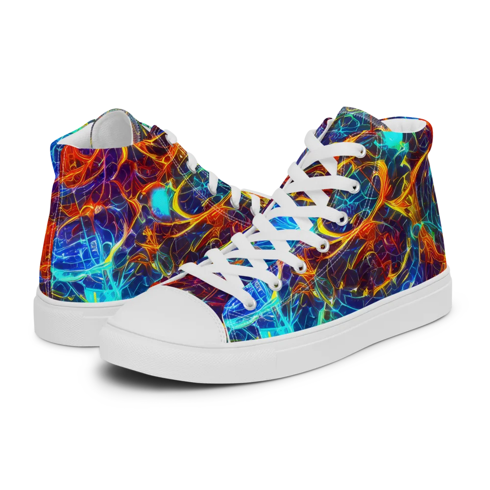 Blue Fire Matrix on Men's High Top Canvas Shoes — Left