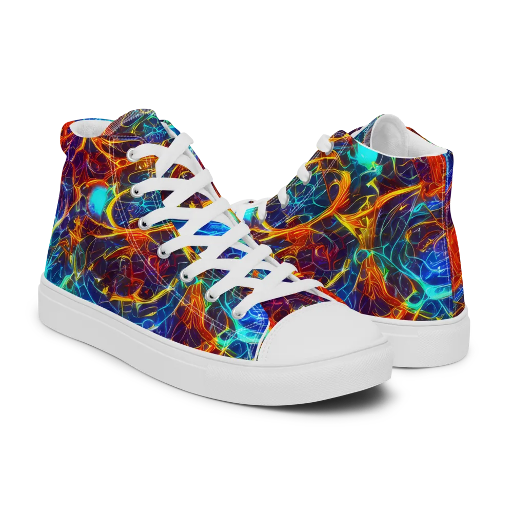 Blue Fire Matrix on Men's High Top Canvas Shoes — Right