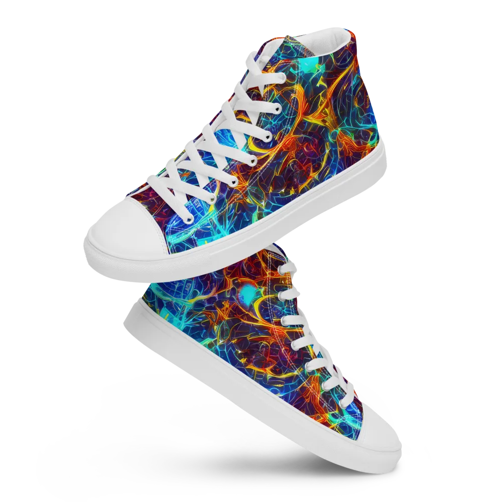 Blue Fire Matrix on Men's High Top Canvas Shoes — Front