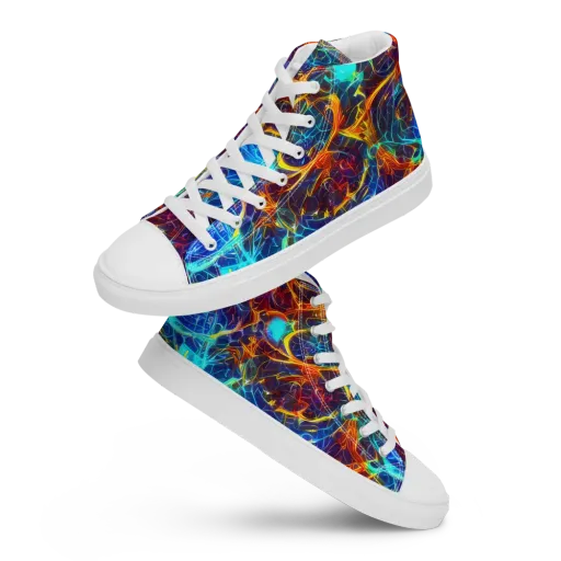 Blue Fire Matrix on a Men's High Top Canvas Shoes