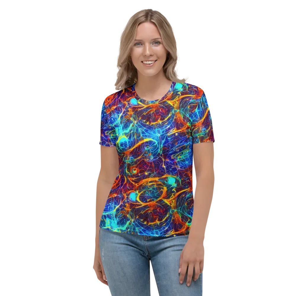Blue Fire Matrix on Women's Crew Neck T-Shirt — Front