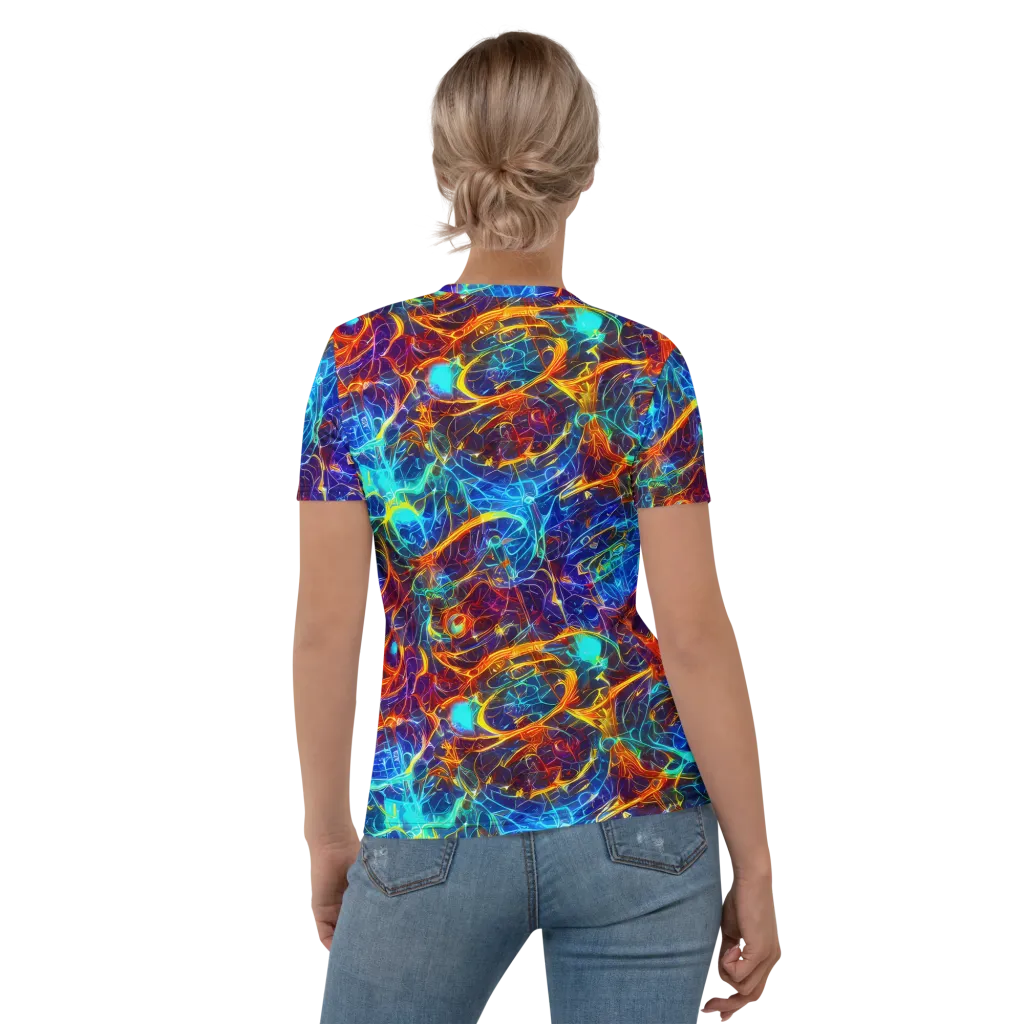 Blue Fire Matrix on Women's Crew Neck T-Shirt — Back