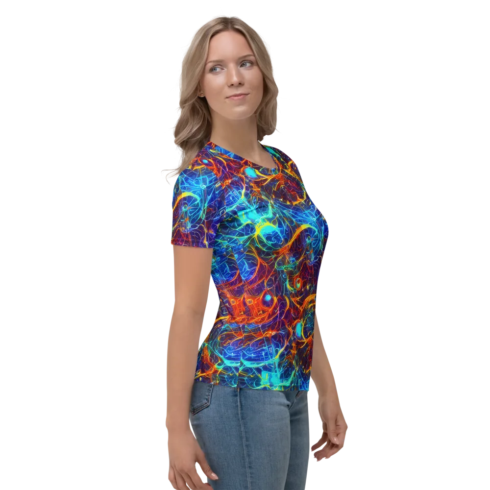 Blue Fire Matrix on Women's Crew Neck T-Shirt — Right