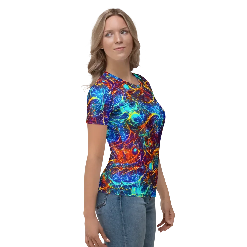 Blue Fire Matrix on Women's Crew Neck T-Shirt — Right