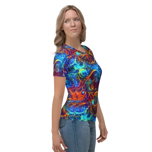Blue Fire Matrix on a Women's Crew Neck T-Shirt