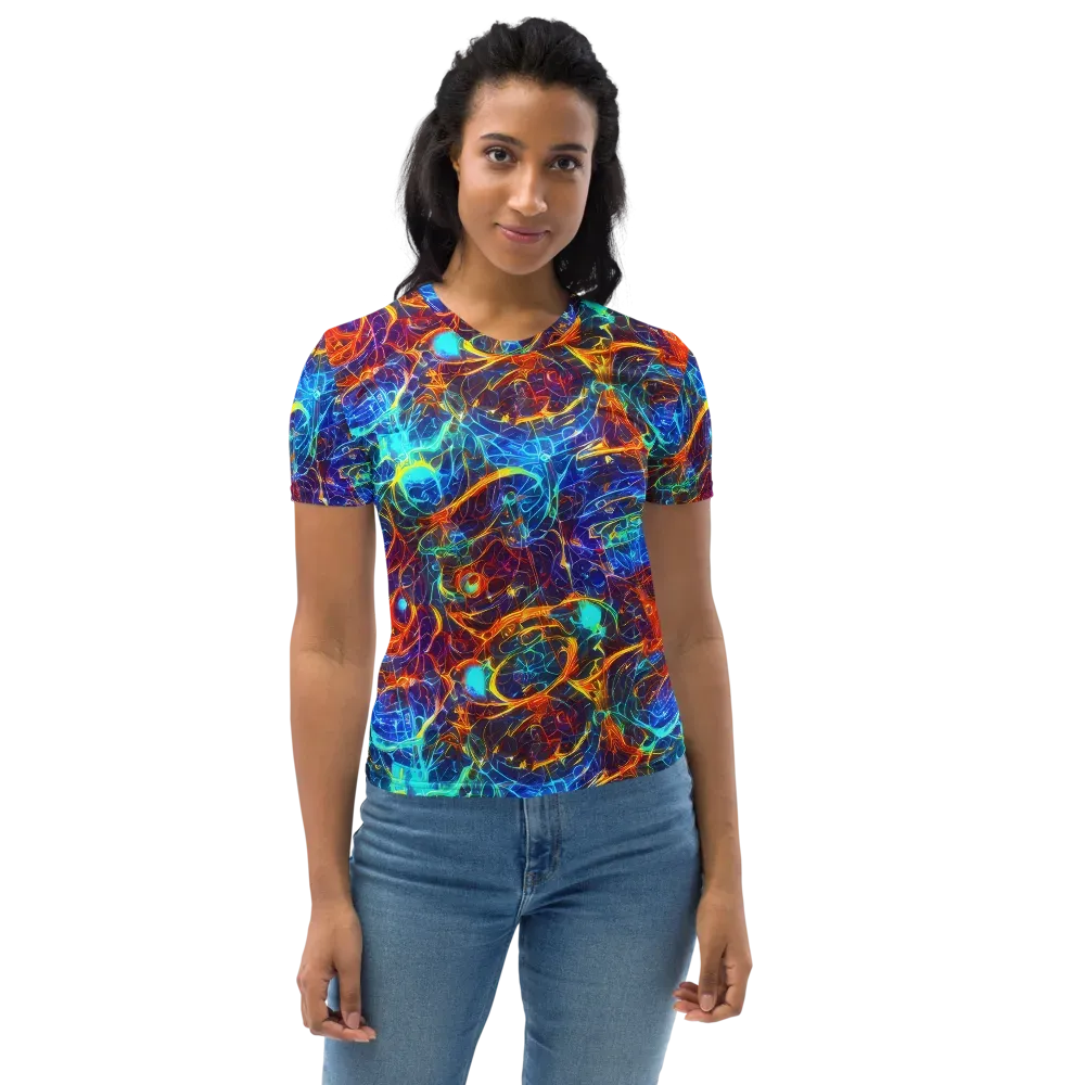 Blue Fire Matrix on Women's Crew Neck T-Shirt — Front