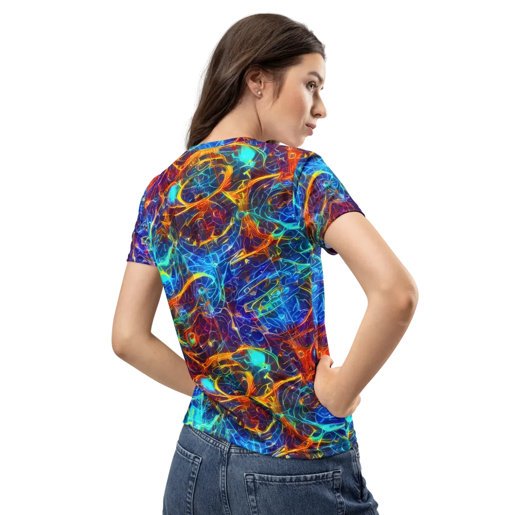 Blue Fire Matrix on Women's Crew Neck T-Shirt — Back