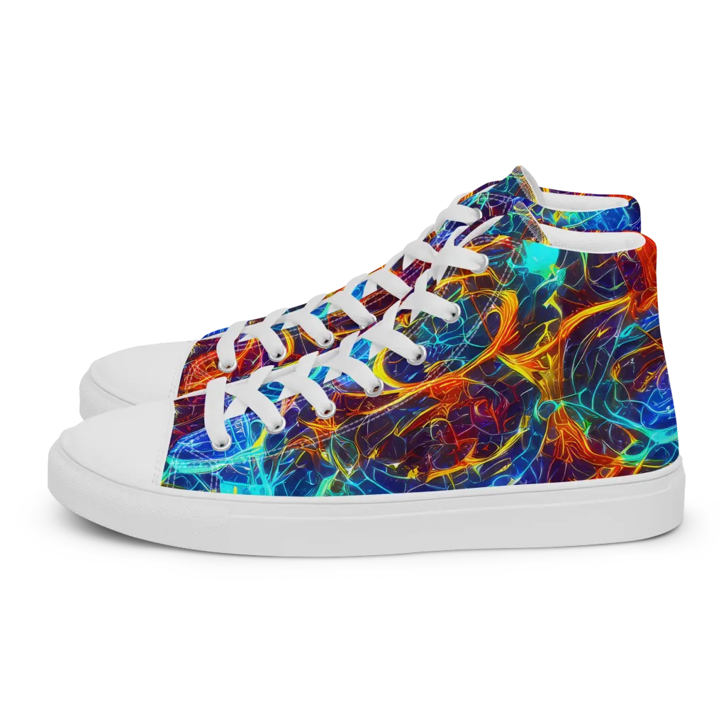 Blue Fire Matrix on Women's High Top Canvas Shoes — Left