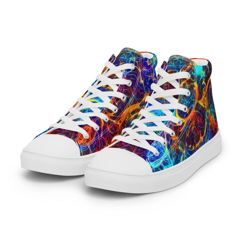 Blue Fire Matrix on Women's High Top Canvas Shoes — Left Front