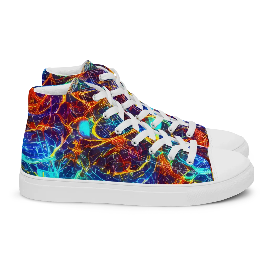 Blue Fire Matrix on Women's High Top Canvas Shoes — Right