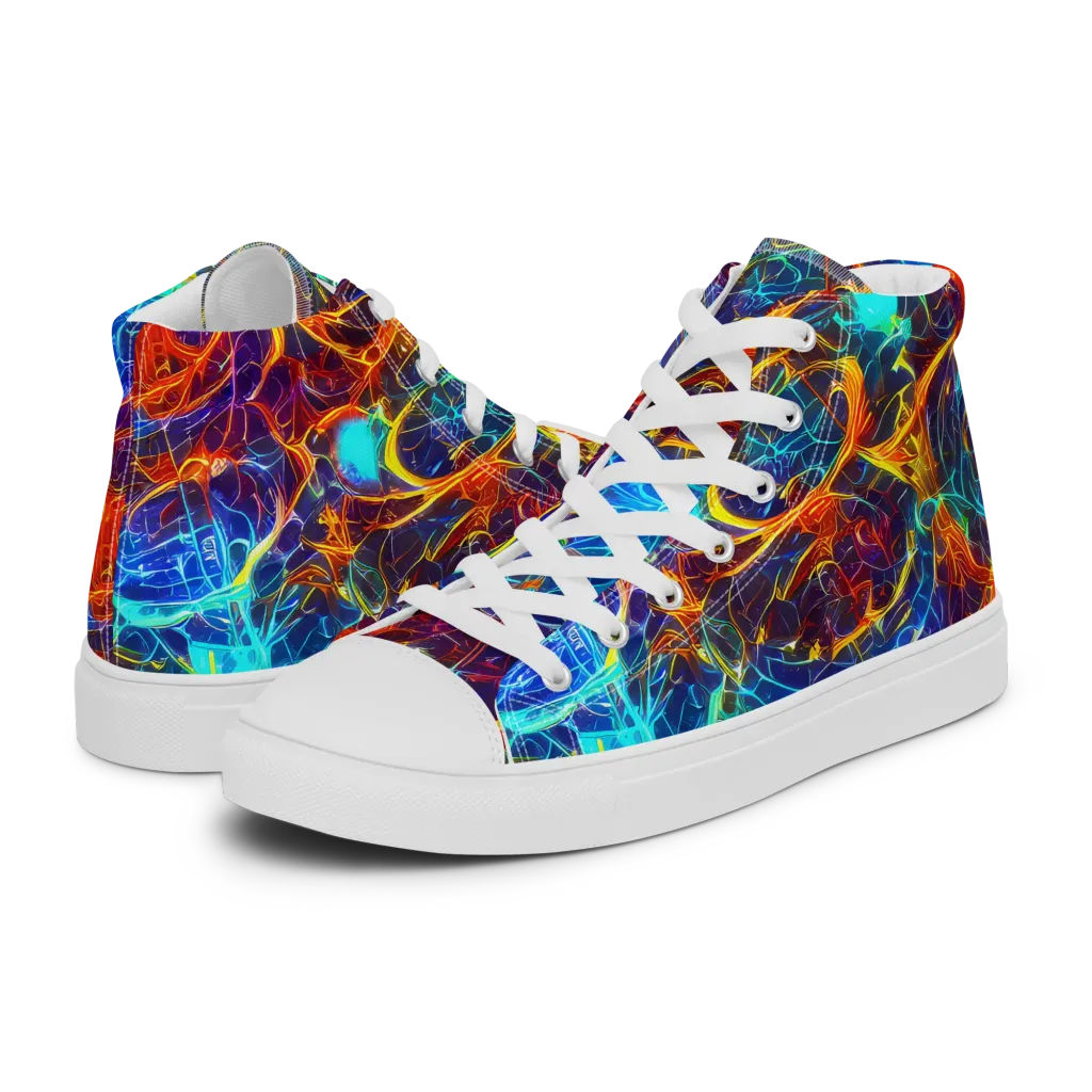 Blue Fire Matrix on Women's High Top Canvas Shoes — Left
