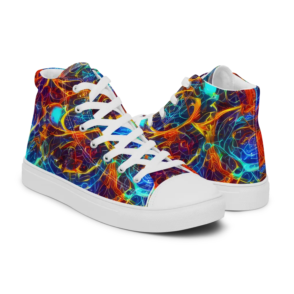 Blue Fire Matrix on Women's High Top Canvas Shoes — Right