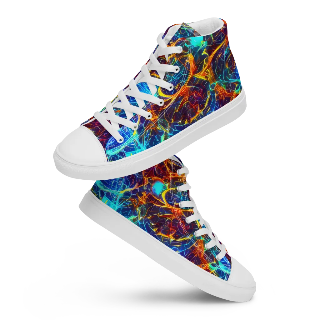 Blue Fire Matrix on Women's High Top Canvas Shoes — Front