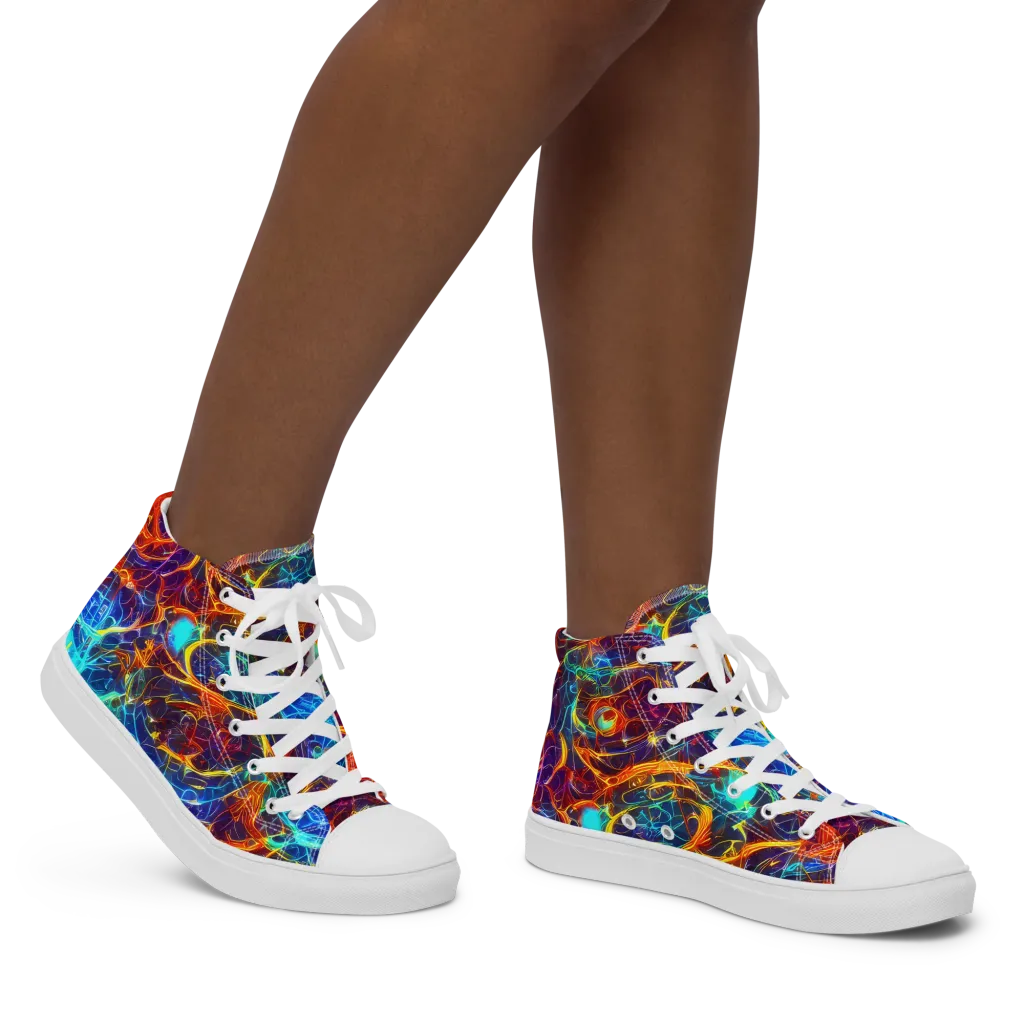 Blue Fire Matrix on Women's High Top Canvas Shoes — Right