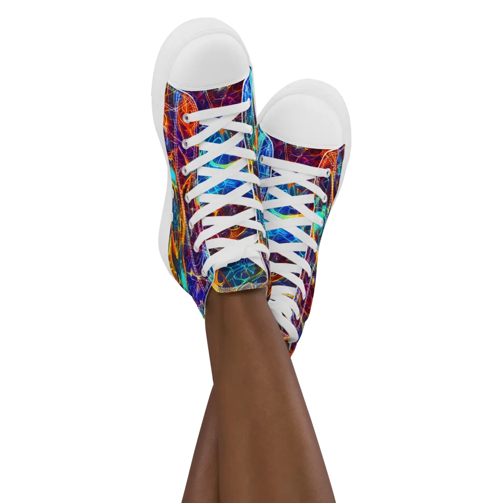 Blue Fire Matrix on Women's High Top Canvas Shoes — Front