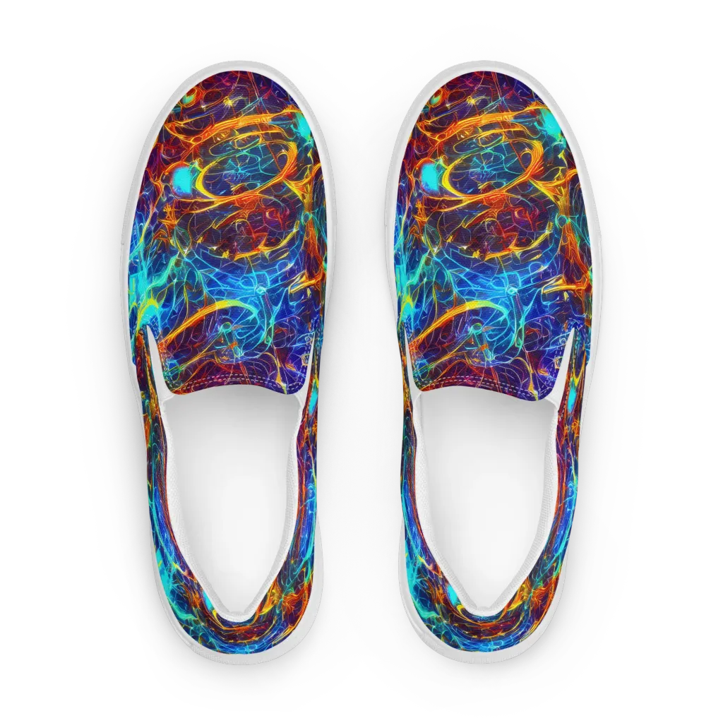 Blue Fire Matrix on Men's Slip-On Canvas Shoes — Front