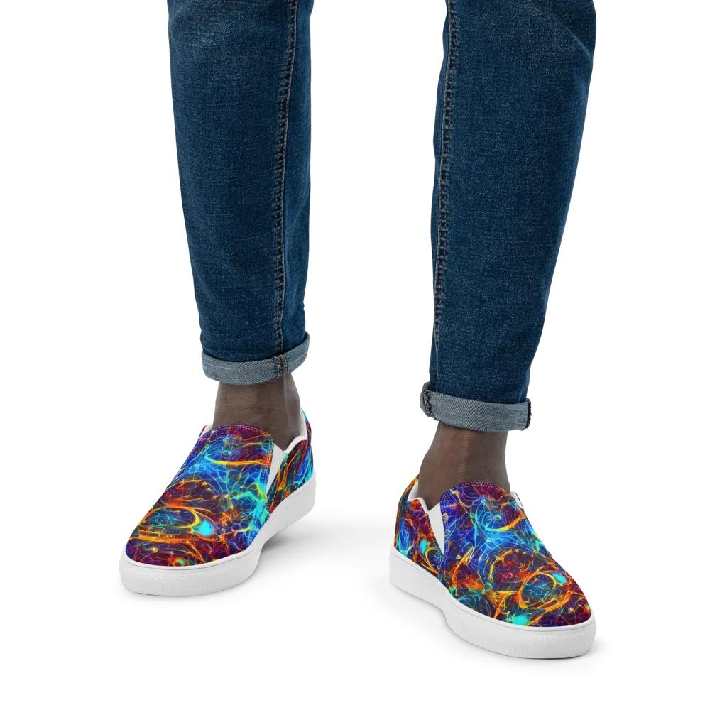 Blue Fire Matrix on Men's Slip-On Canvas Shoes — Front