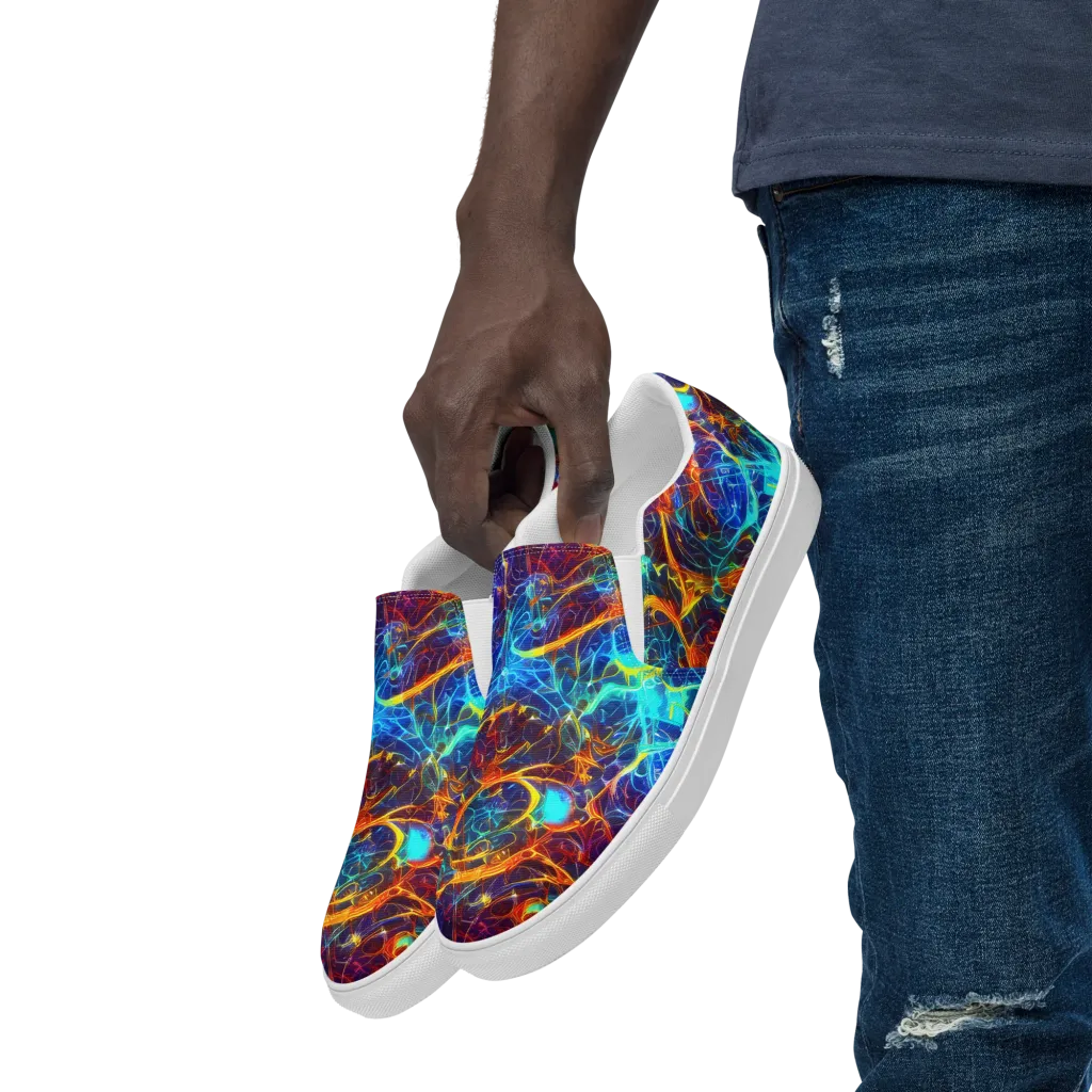 Blue Fire Matrix on Men's Slip-On Canvas Shoes — Left Front