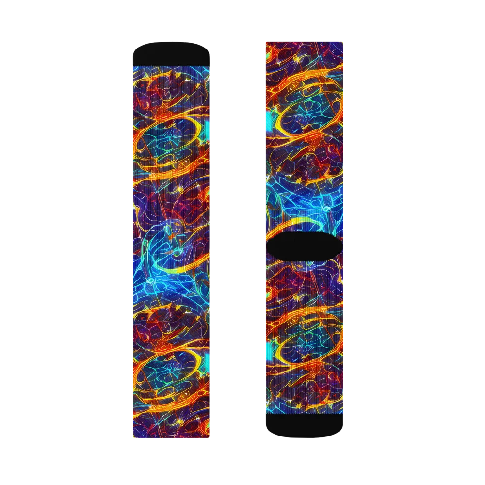 Blue Fire Matrix on Socks — Left Sock