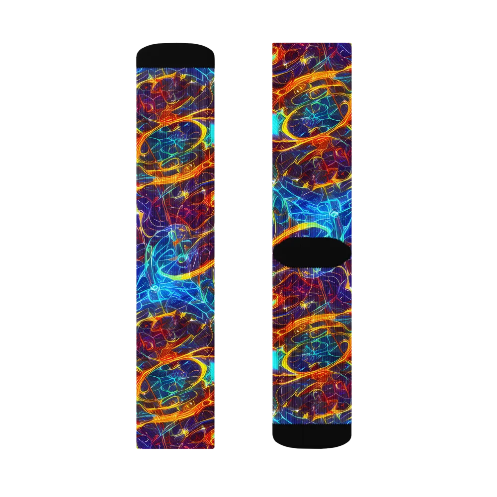 Blue Fire Matrix on Socks — Right Sock
