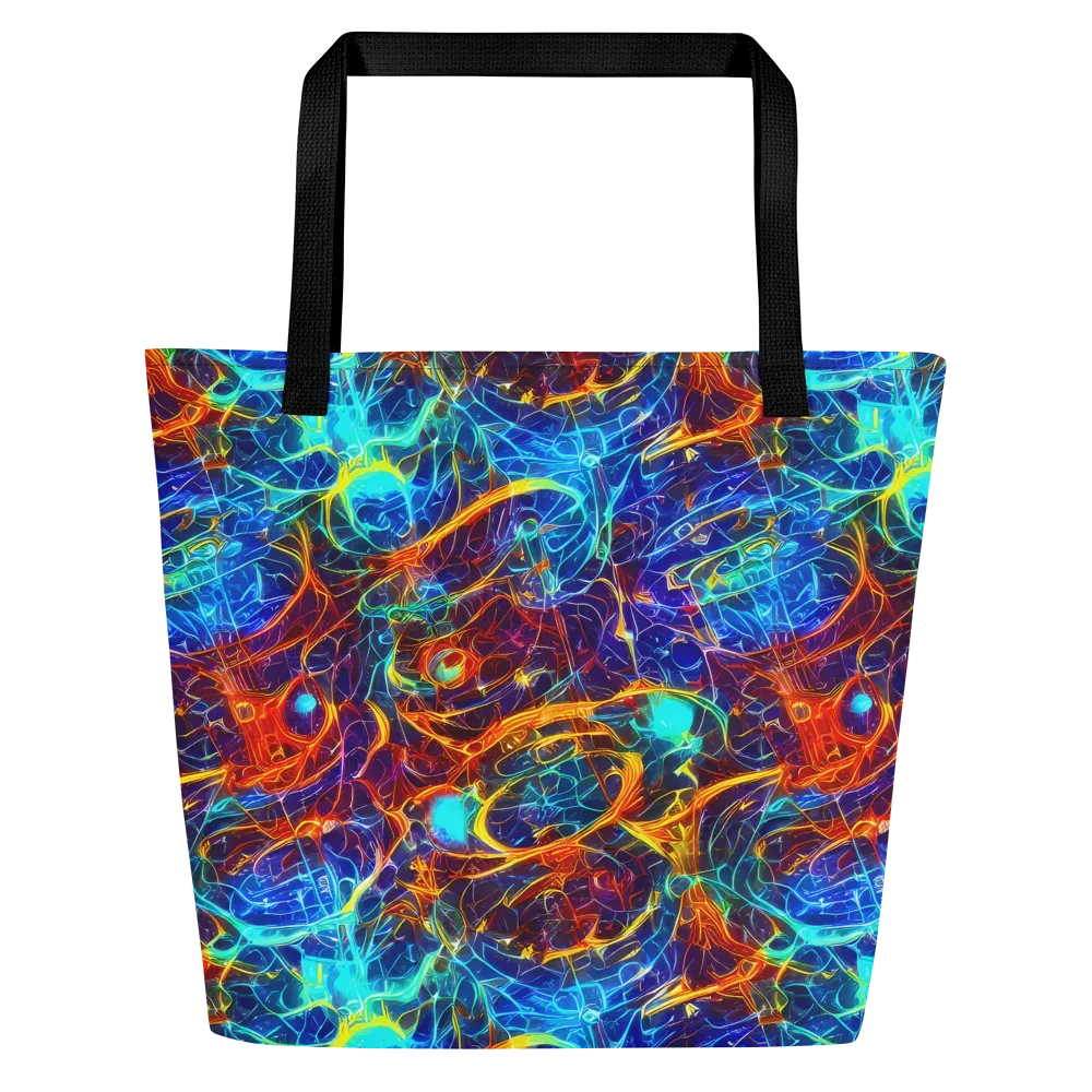 Blue Fire Matrix on Large Tote Bag W/ Pocket — Front
