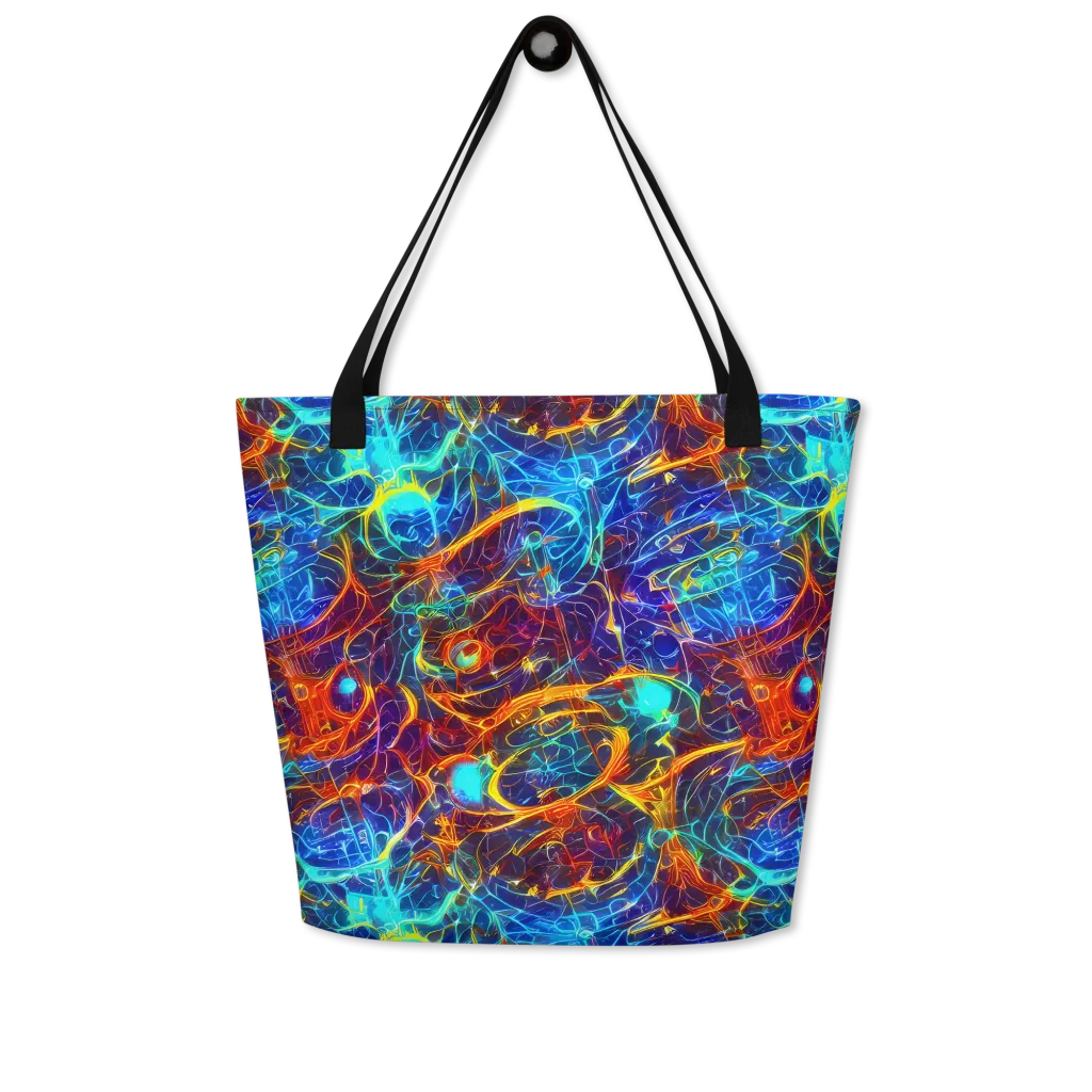 Blue Fire Matrix on Large Tote Bag W/ Pocket — Front