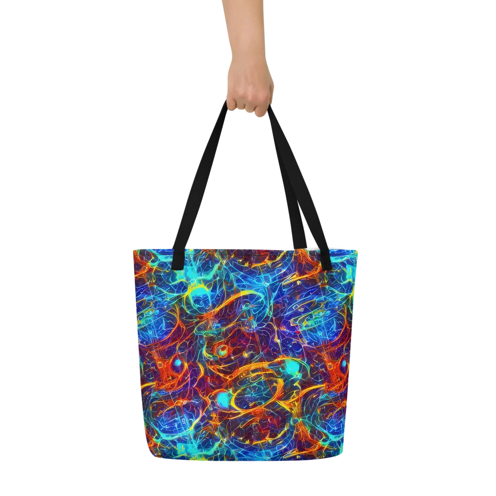 Blue Fire Matrix on Large Tote Bag W/ Pocket — Front
