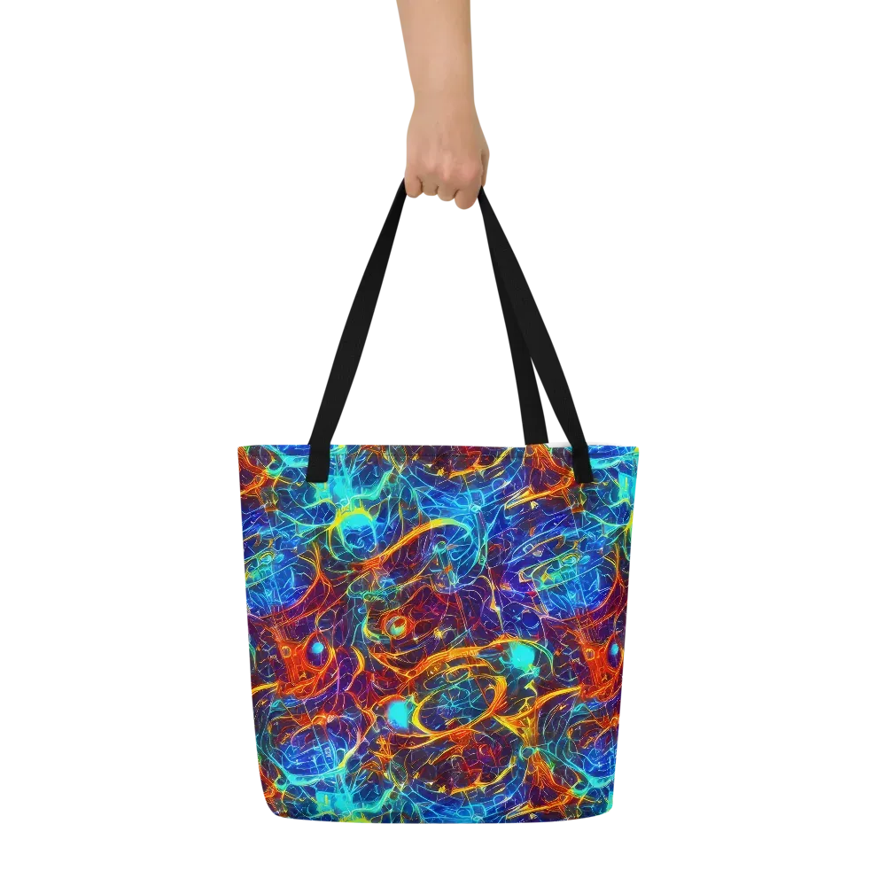 Blue Fire Matrix on Large Tote Bag W/ Pocket — Front