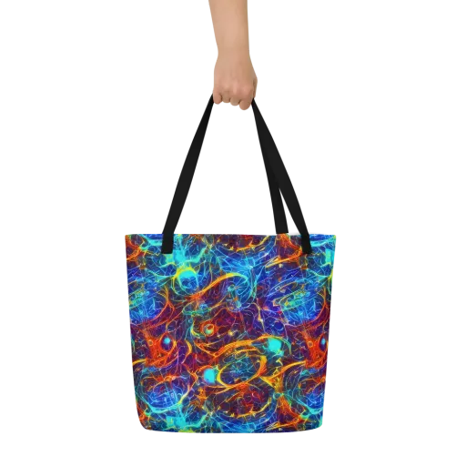 Blue Fire Matrix on a Large Tote Bag W/ Pocket