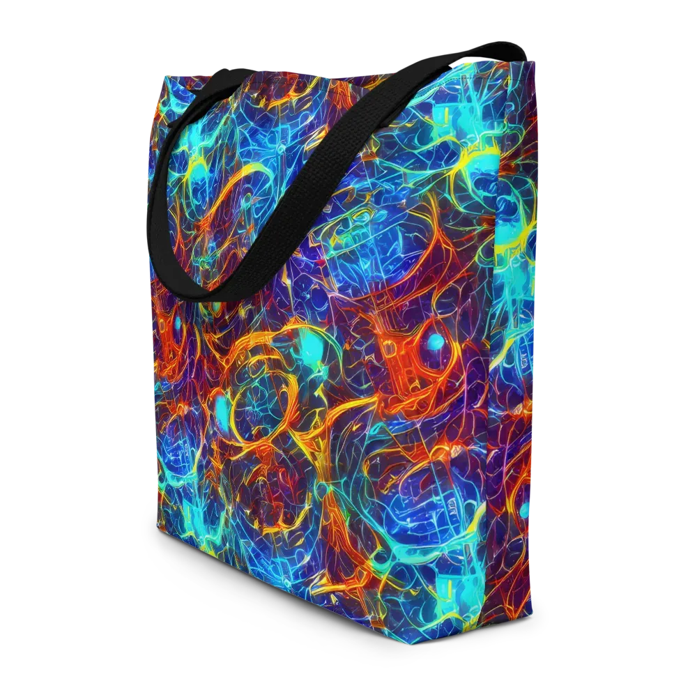 Blue Fire Matrix on Large Tote Bag W/ Pocket — Front