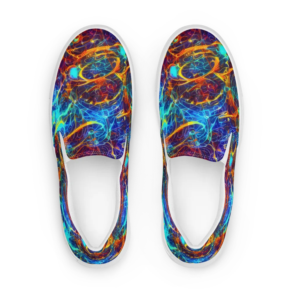 Blue Fire Matrix on Women's Slip-On Canvas Shoes — Front