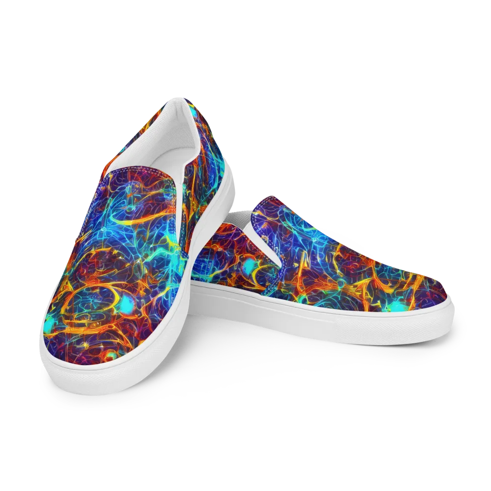 Blue Fire Matrix on Women's Slip-On Canvas Shoes — Left Front