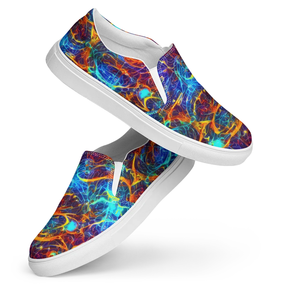 Blue Fire Matrix on Women's Slip-On Canvas Shoes — Front