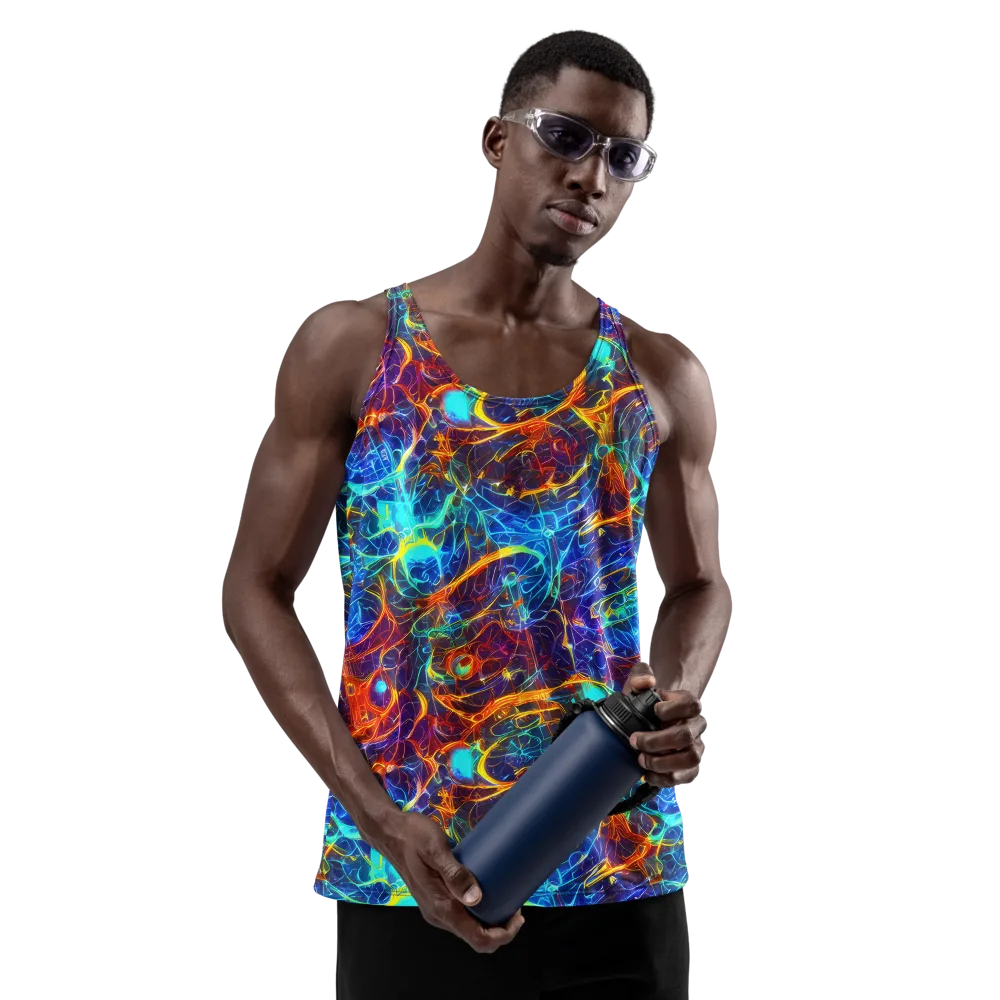 Blue Fire Matrix on Men's Tank Top — Front