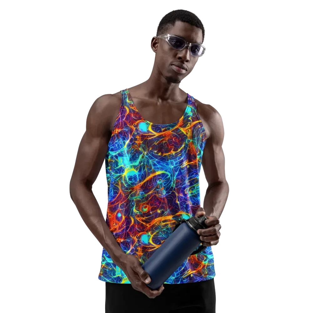 Blue Fire Matrix on Men's Tank Top — Front